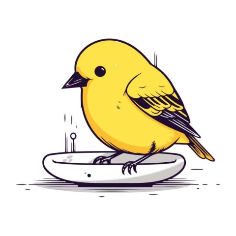 cute yellow bird sitting on a white plate. vector illustration.