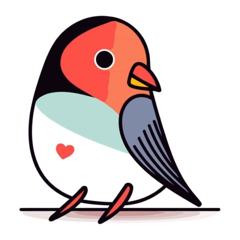 Cartoon vector illustration of cute cartoon little bird with red