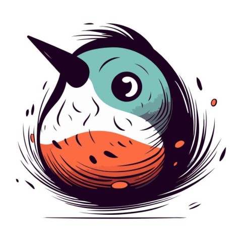 Hand drawn vector illustration of a cute bird in the form of a c