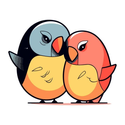 Vector illustration of two cute cartoon parrots. Hand drawn dood