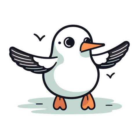 Cute cartoon penguin with wings. Vector illustration isolated on