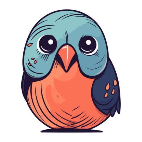 Cute cartoon blue parrot bird. Vector illustration isolated on w