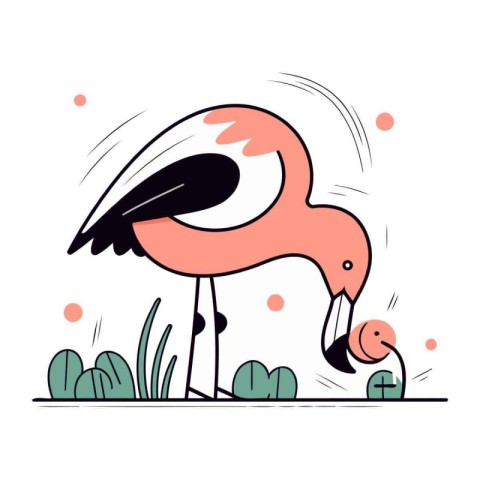 Vector illustration of pink flamingo on a white background. Flat