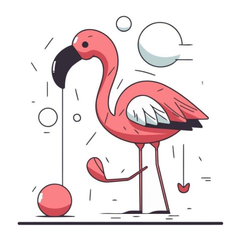 Flamingo and ball. Vector illustration of a flamingo.