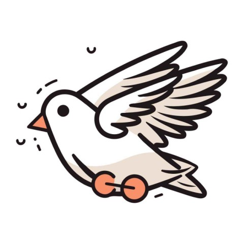 Cute doodle hand drawn vector illustration of a flying pigeon.