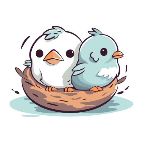 Illustration of two cute chicks in a nest on a white background