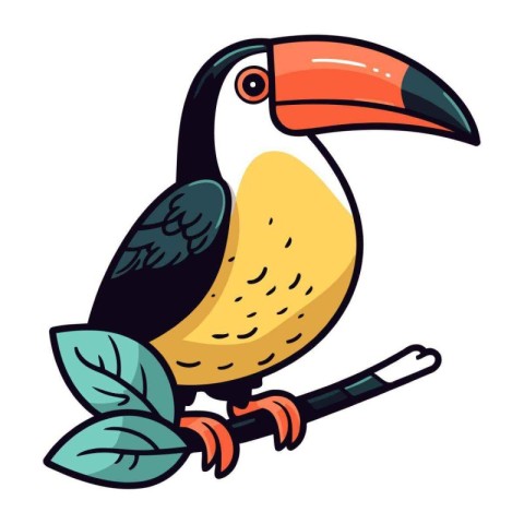 Cute cartoon toucan sitting on a branch. Vector illustration.