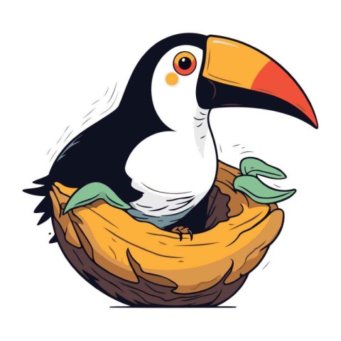 Toucan in the nest. Vector illustration on white background.