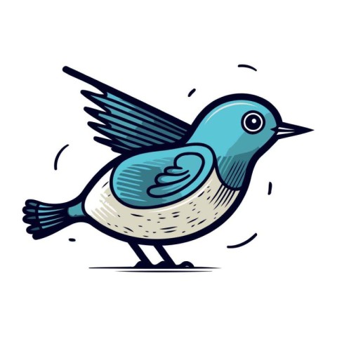 Vector illustration of a blue bird in cartoon style. Isolated on