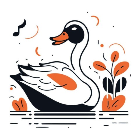 Swan swimming in the water. Vector illustration in flat style.