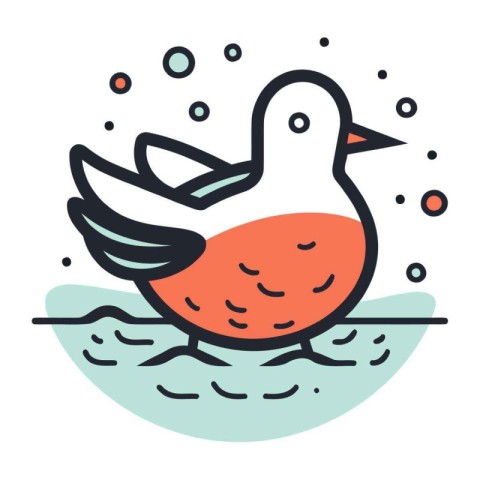 Duck on the water. Vector illustration in a flat style.