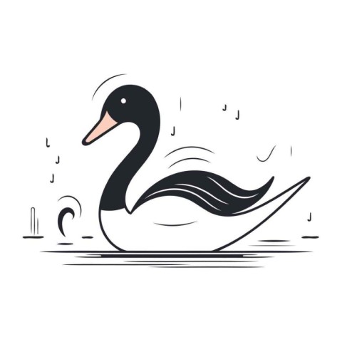 Swan on the water. Vector illustration in a flat style.