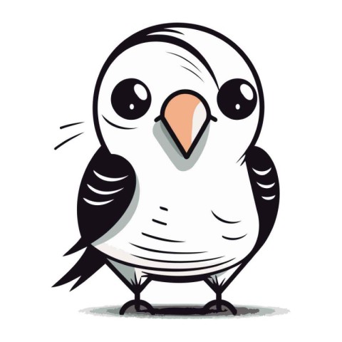 Cute cartoon black and white parakeet. Vector illustration.