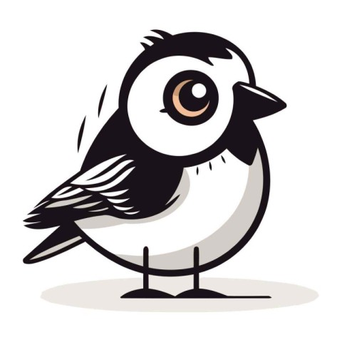 Cute cartoon black and white bird isolated on white background.