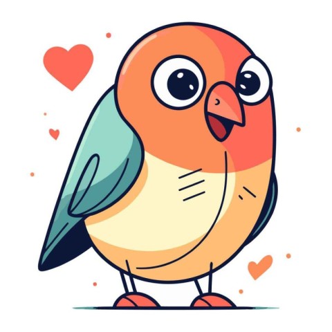 Cute cartoon bird with heart. Vector illustration in flat style.