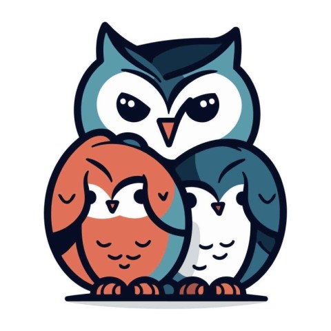 Owl family. Vector illustration in flat style. Isolated on white