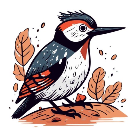 Cute hand drawn vector illustration of a red backed woodpecker.