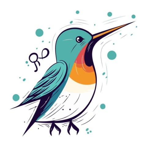 Cute hummingbird. Hand drawn vector illustration in cartoon styl