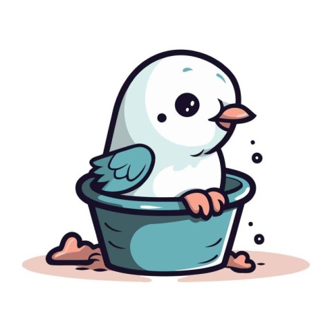 Illustration of a Cute White Bird in a Bucket Cartoon Character