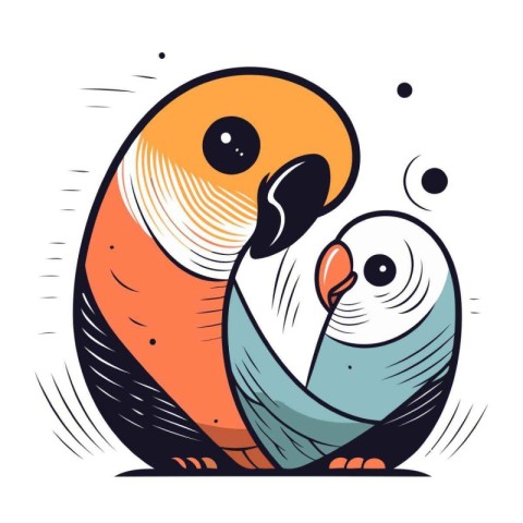 Cute cartoon parrot vector illustration. Hand drawn doodle anima