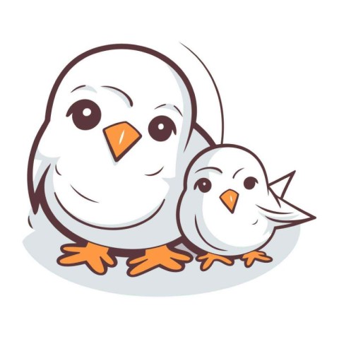 Vector illustration of a pair of pigeons and a chick on a white