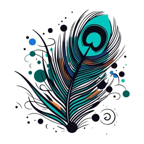 Peacock feather on a white background. Vector illustration for y