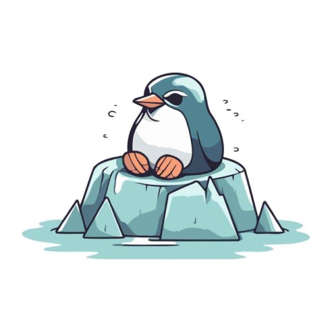 Cute penguin sitting on an ice floe. Vector illustration.