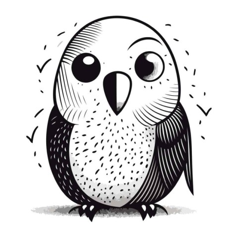 Cute cartoon owl. Vector illustration. Black and white colors.