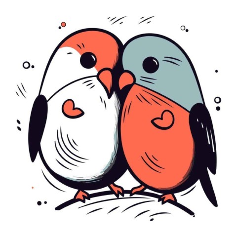 Two cute little birds in love. Vector illustration in cartoon st