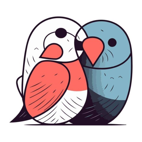 Cute couple of birds in love. Vector illustration on white backg