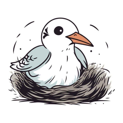 Illustration of a cute seagull sitting in a nest.