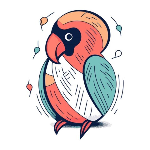 Cute parrot. Hand drawn vector illustration in cartoon style.