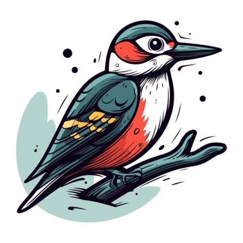 Hand drawn vector illustration of a Great Spotted Woodpecker.