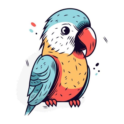 Cute parrot isolated on white background. Vector hand drawn illu