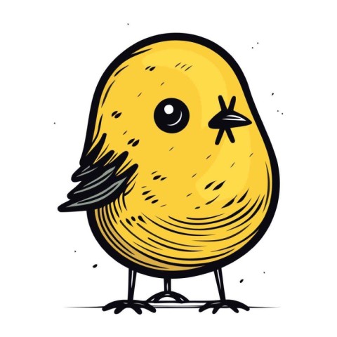 Vector hand drawn illustration of cute little yellow chick. Isol