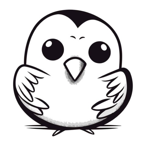 Black and white vector illustration of a cute cartoon owl isolat