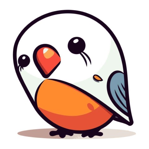 Cute cartoon bird with red heart on its head. Vector illustratio