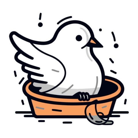 Cute doodle bird in a pot. Vector illustration.