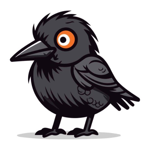 Cute crow isolated on a white background. Vector illustration. E