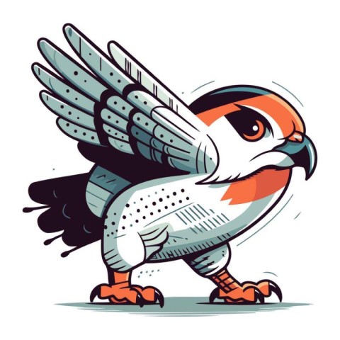 Illustration of a red necked hawk with wings spread.