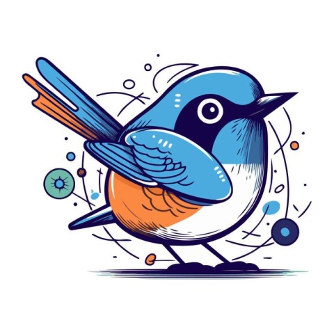 Vector illustration of a cute cartoon blue bird on a white backg