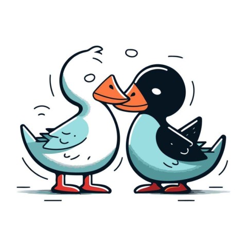 Cute cartoon couple of ducks. Vector illustration isolated on wh