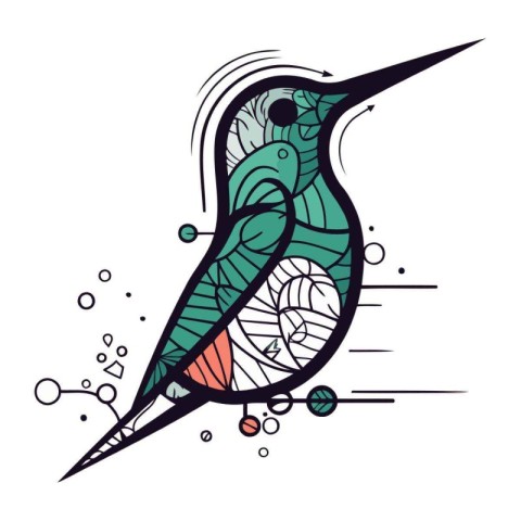 Vector hand drawn illustration of a hummingbird in stained glass