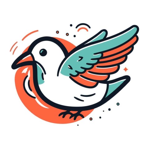 Cute doodle bird with open wings. Vector illustration.