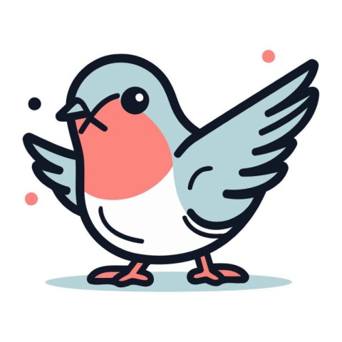 Vector illustration of a cute little bird with wings. Flat desig