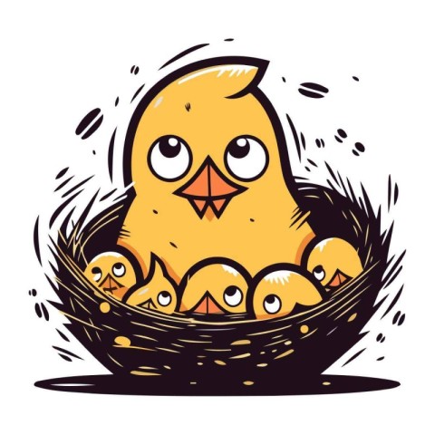 Easter chicken in the nest. Cute cartoon vector illustration.