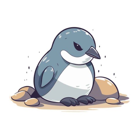 Cute penguin sitting on the rock. Vector cartoon illustration.