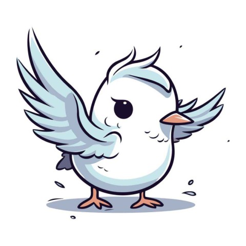 Cute cartoon bird with wings. Vector illustration isolated on wh