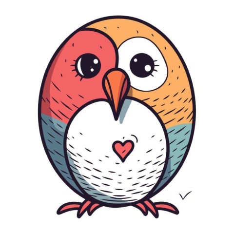 Cute cartoon bird in love. Vector illustration isolated on white