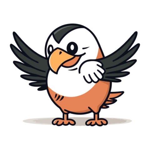 Cute cartoon penguin with wings. Vector illustration isolated on